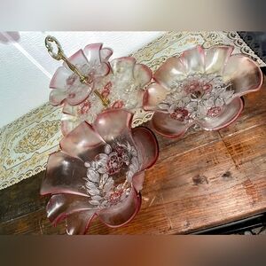 Vintage Mikasa Rosella Mauve Frosted Glass Serving Set FLAW* colored glass